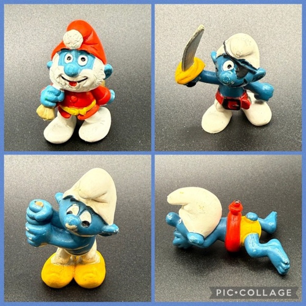 Vintage Smurfs Lot 4 Mini Figures Pirate Papa Swimmer Smurf Toys